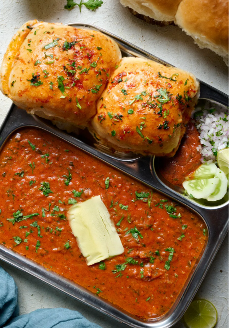 Spicy pav bhaji in Indore served fresh at the best cafe in Vijay Nagar.